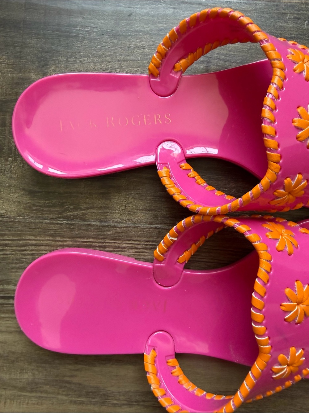 Jack Rogers Pink and Orange Floral Slide Sandals - Women's Jelly Slides Size 9 - Picture 2 of 3